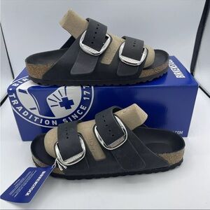 BIRKENSTOCK ARIZONA Big Buckle Sandals Black Oiled Leather 37/W6/M4  ;B34